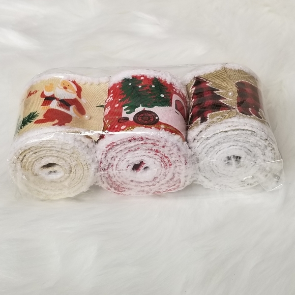 3 Rolls 18 Yards‎ Christmas Fabric Ribbon Winter Themed Decorative Burlap - Picture 2 of 6